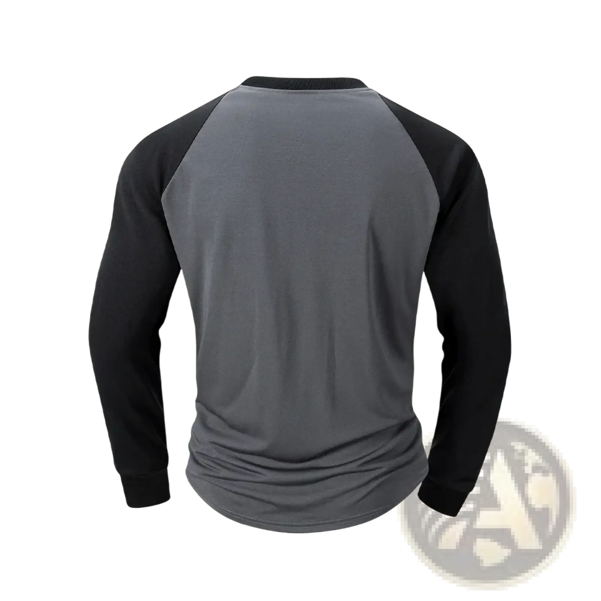 Black and gray long-sleeved raglan t-shirt with fitted athletic cut for men in soft breathable fabric