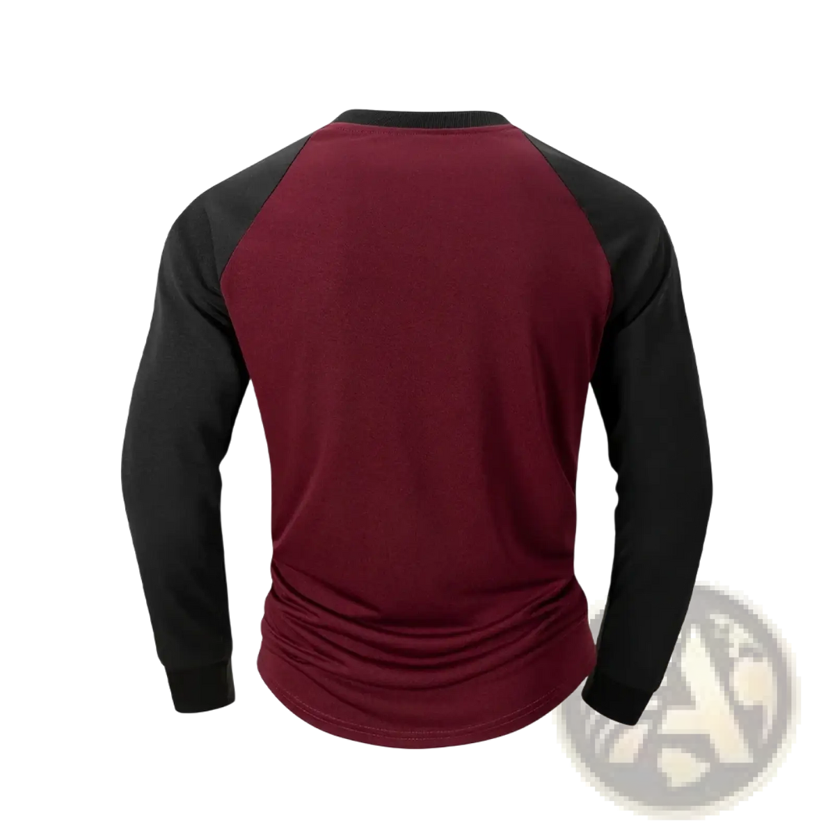 Men raglan long sleeve t-shirt in maroon and black with ribbed cuffs made of soft cotton blend fabric
