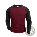 Men raglan long sleeve t-shirt in maroon and black with ribbed cuffs and collar made from soft cotton fabric