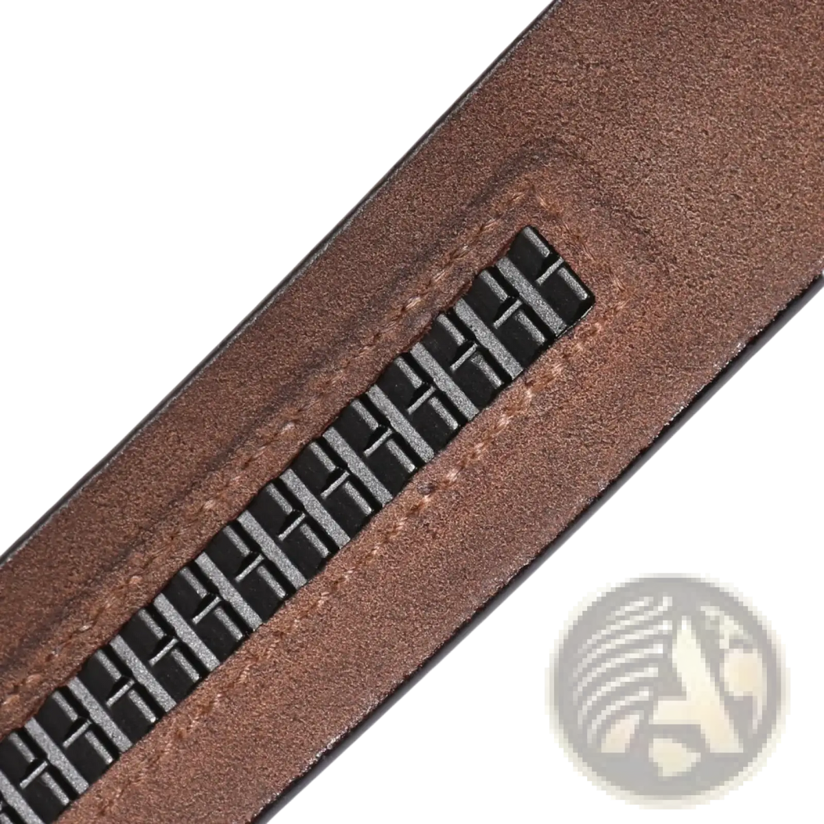 Men ratchet leather belt 35cm brown with black embossed zipper pull featuring the iconic Fendi logo