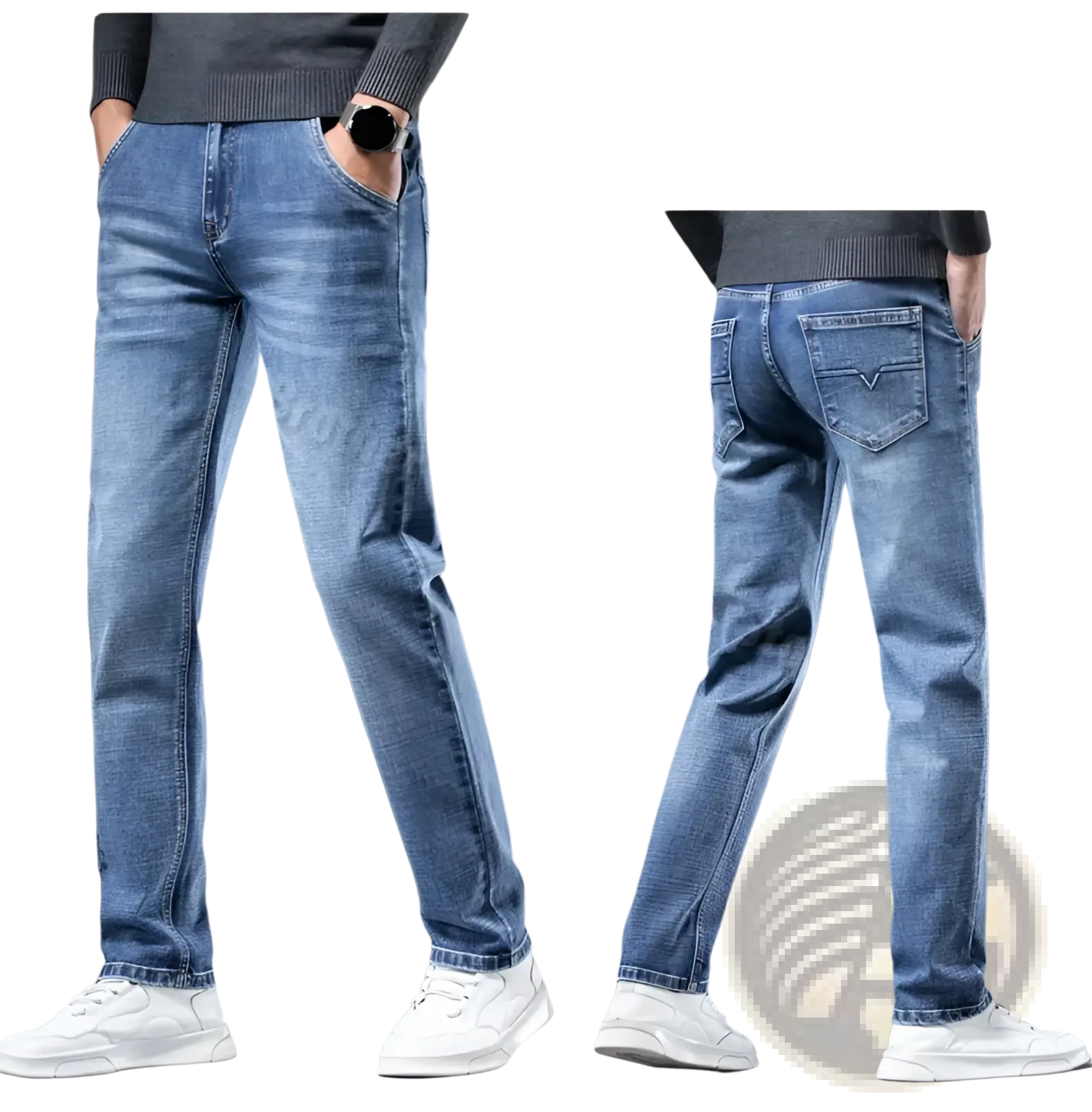 Men regular fit stretch denim jeans in blue with slim fit and subtle fading made from denim material