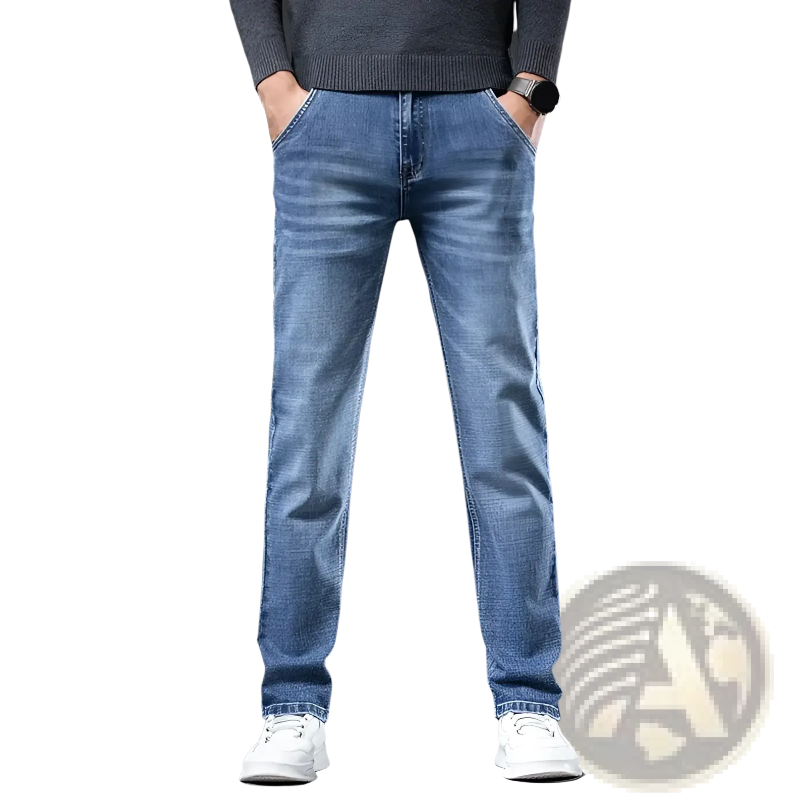 Men regular fit stretch denim jeans in blue with a straight-leg cut and subtle fading made of denim material