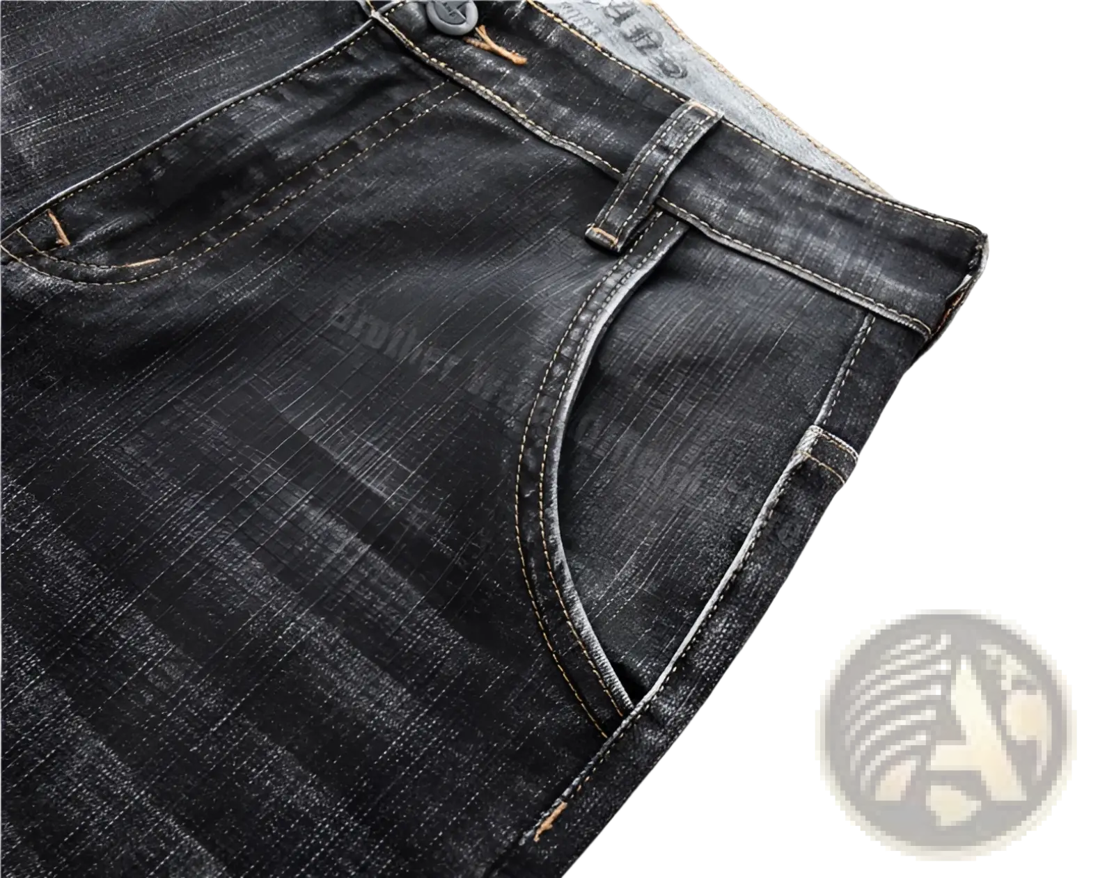 Men regular fit stretch denim jeans in dark wash with classic five-pocket design and visible stitching