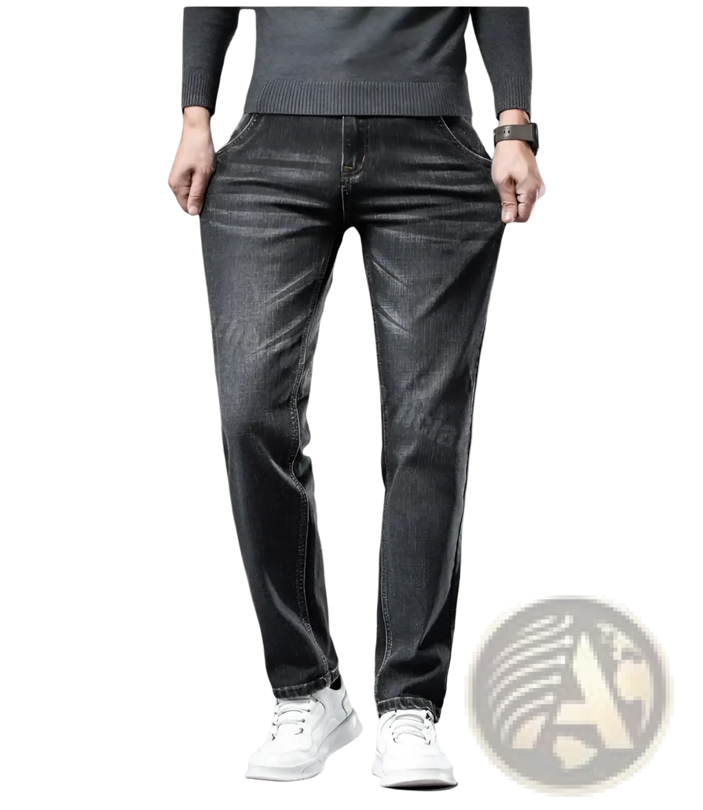 Men regular fit stretch denim jeans in dark wash with slim fit and classic five-pocket design