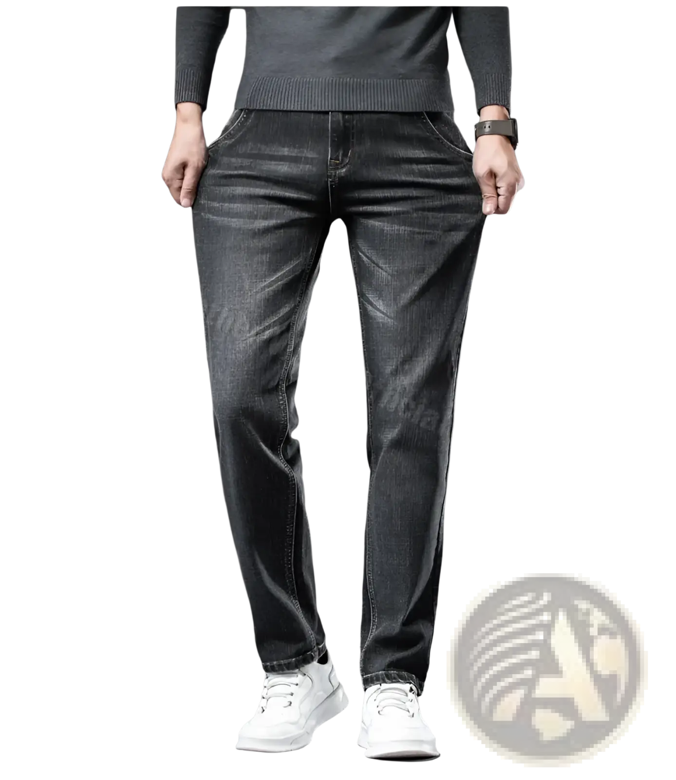 Men regular fit stretch denim jeans in dark wash with slim fit and classic five-pocket design