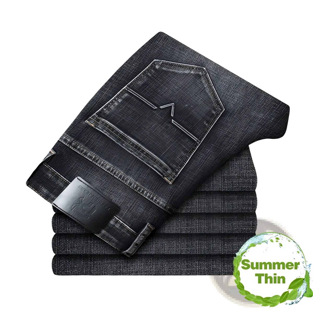 Men regular fit stretch denim jeans in dark gray slim fit with subtle faded texture and stitched pocket details