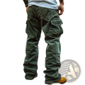 Men retro corduroy cargo pants in dark green with multiple pockets and a rugged utilitarian design