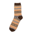 Men retro cotton crew socks mid-high tube featuring warm-toned orange brown geometric knit pattern with cream accents fashion trend