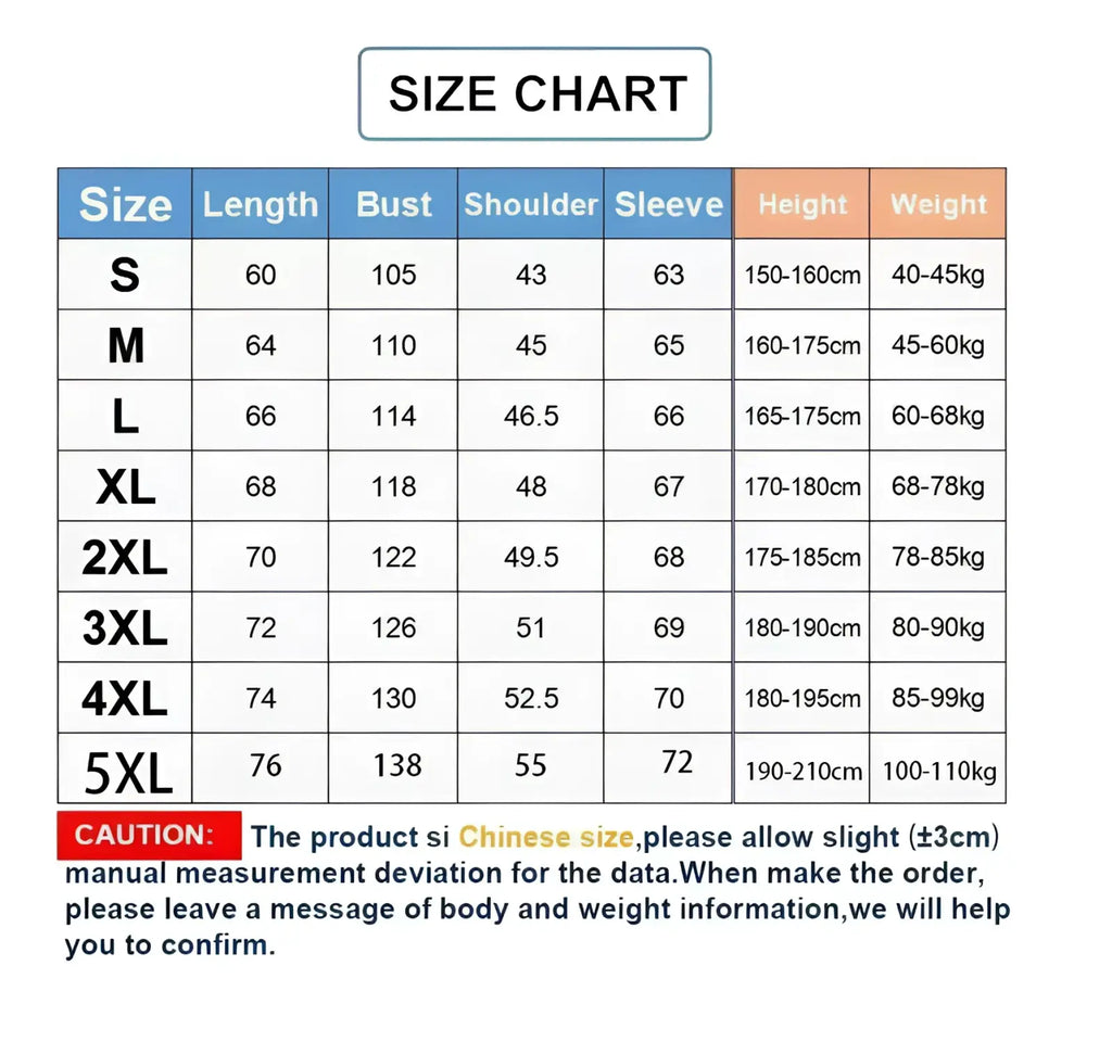 Size chart for men retro floral long sleeve button up shirt showing measurements in centimeters and kilograms for sizes s to 5xl