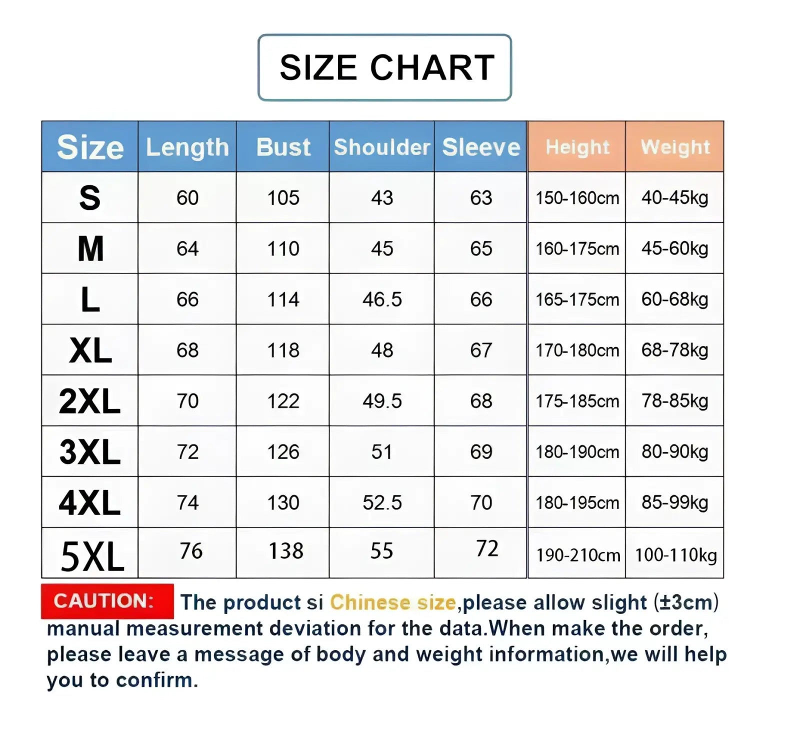 Size chart for men retro floral long sleeve button up shirt showing measurements in centimeters and kilograms for sizes s to 5xl
