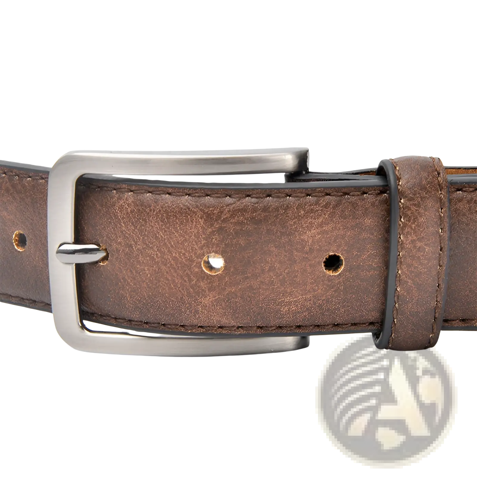 Brown leather men retro belt with silver-toned rectangular pin buckle for casual and formal wear