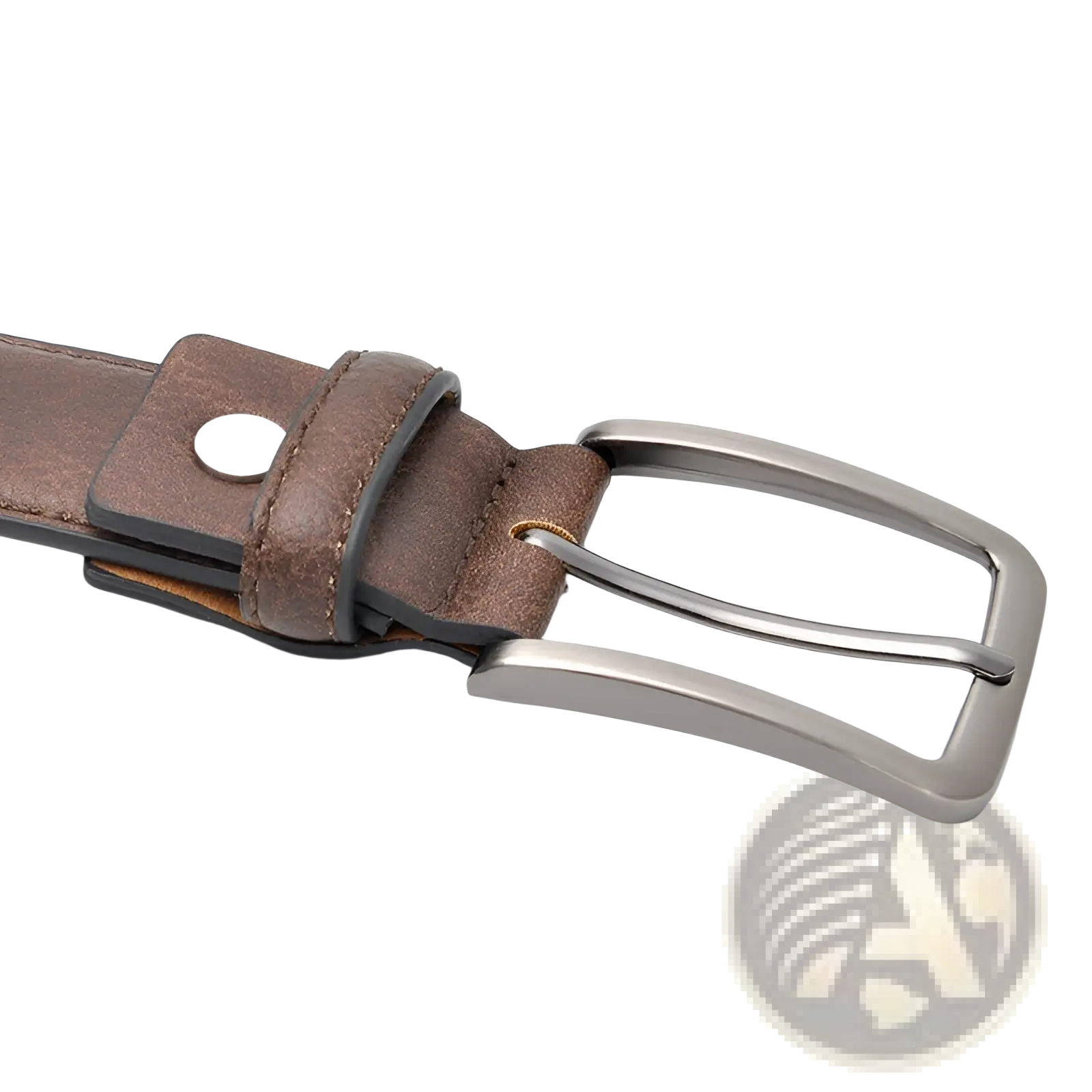 Men retro leather belt featuring brown leather and a silver-toned metal pin buckle for classic style