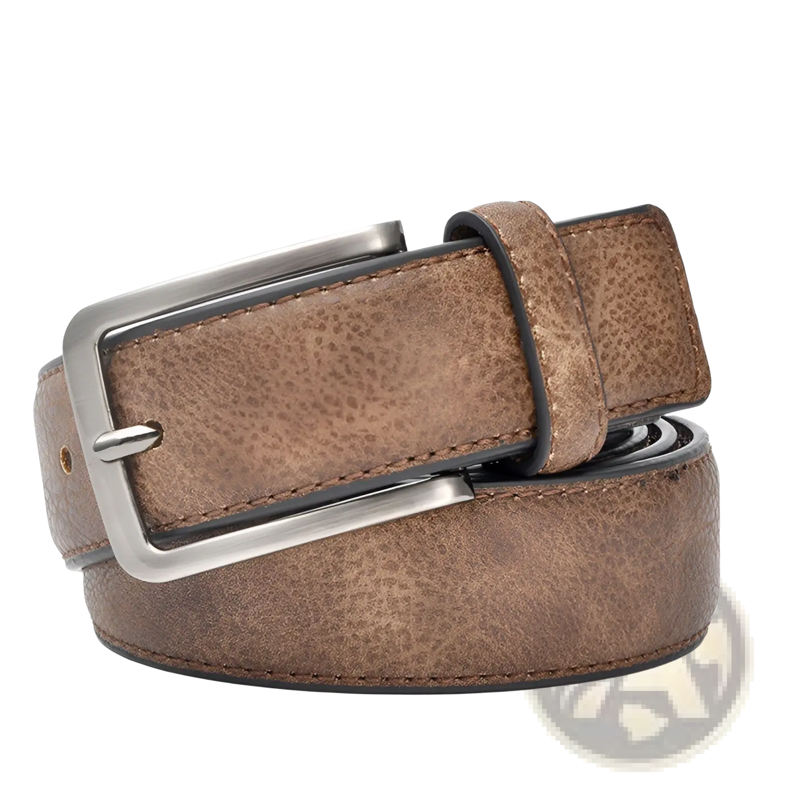 Men retro leather belt with brown textured leather and silver-toned rectangular pin buckle