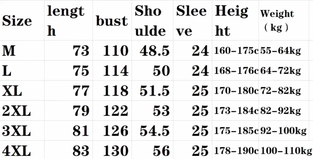 The table displays size measurements for a men retro short sleeve work shirt in multiple sizes from M to 4XL