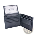 Black leather men rfid leather bifold wallet with coin pocket and multiple interior compartments for secure storage