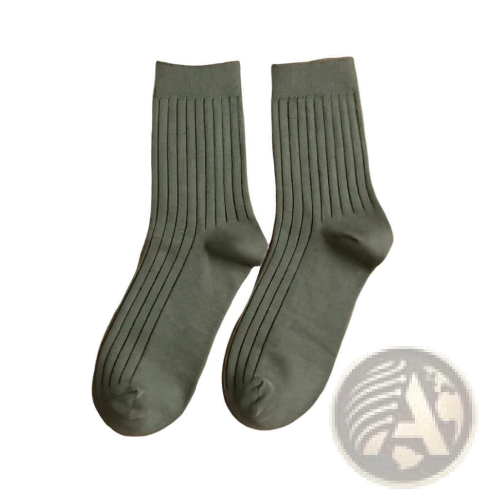 Army green ribbed cotton socks for men in earthy neutral tones showcasing texture and comfortable fit