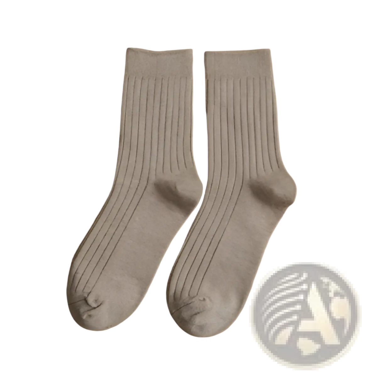 A pair of men ribbed cotton socks in light coffee earthy neutral tones with a soft textured surface