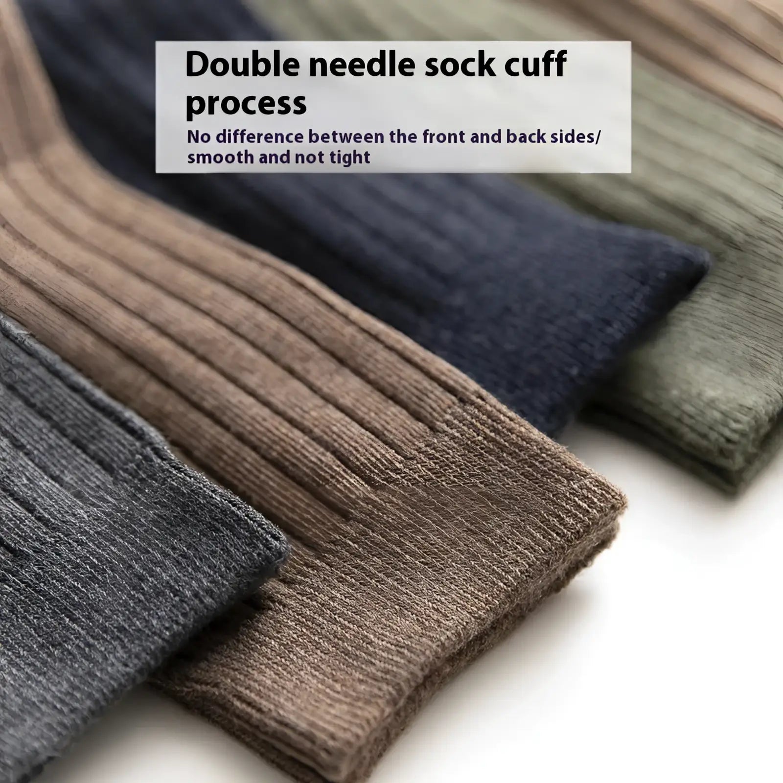 A set of men ribbed cotton socks in earthy neutral tones including beige navy blue olive green and gray
