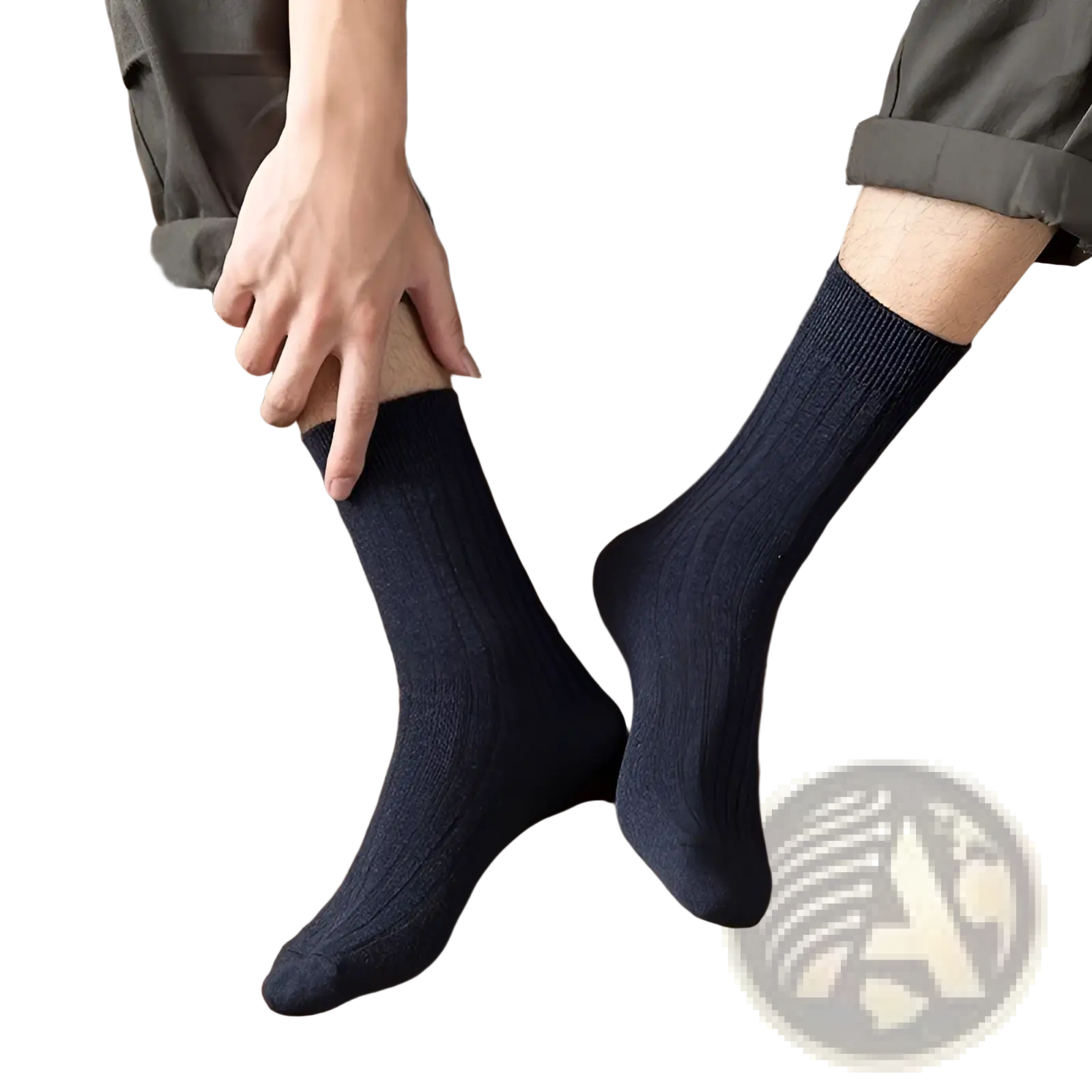 Dark navy blue ribbed cotton socks for men featuring a knit texture from the earthy neutral tones set