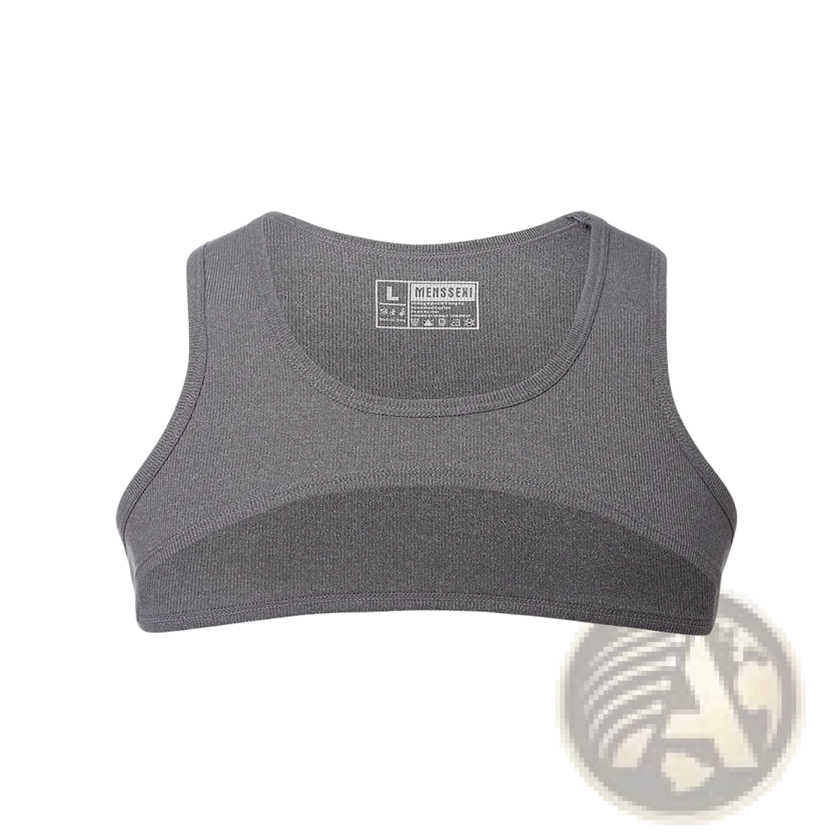 Gray ribbed mesh men crop tank top activewear gym shirt with sleek form-fitting design and subtle back brand label