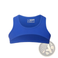 Back side of a vibrant royal blue men ribbed crop tank top activewear gym shirt with sleek form-fitting design and branded label