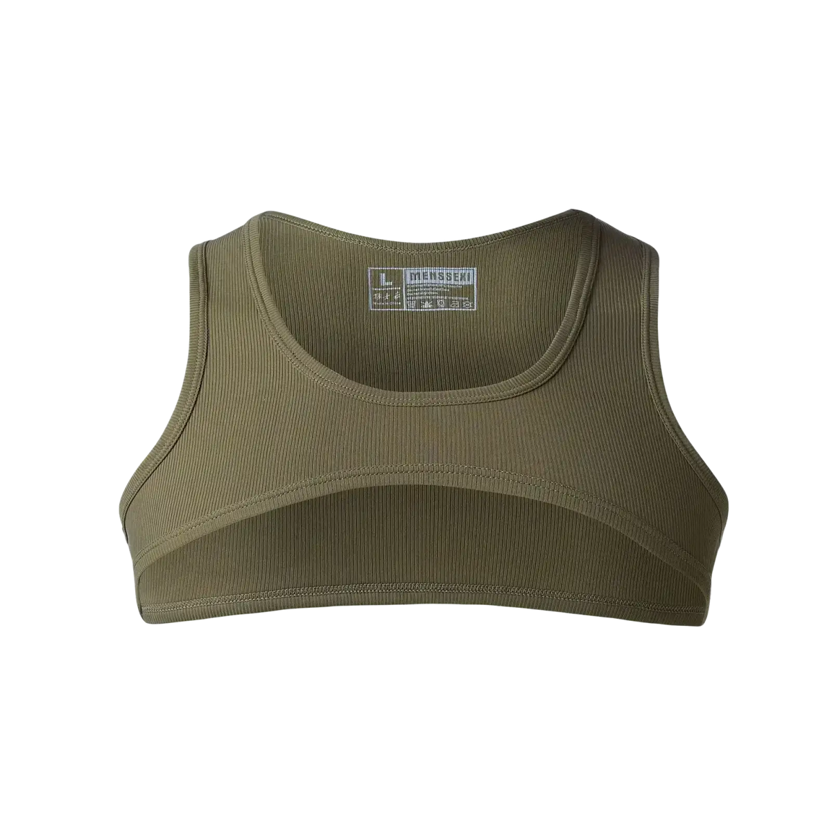 Olive green ribbed crop tank with scoop neckline seamless construction for men activewear gym shirt