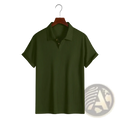 Dark green ribbed knit polo shirt for men with a classic collar and short sleeves in a lightweight fabric