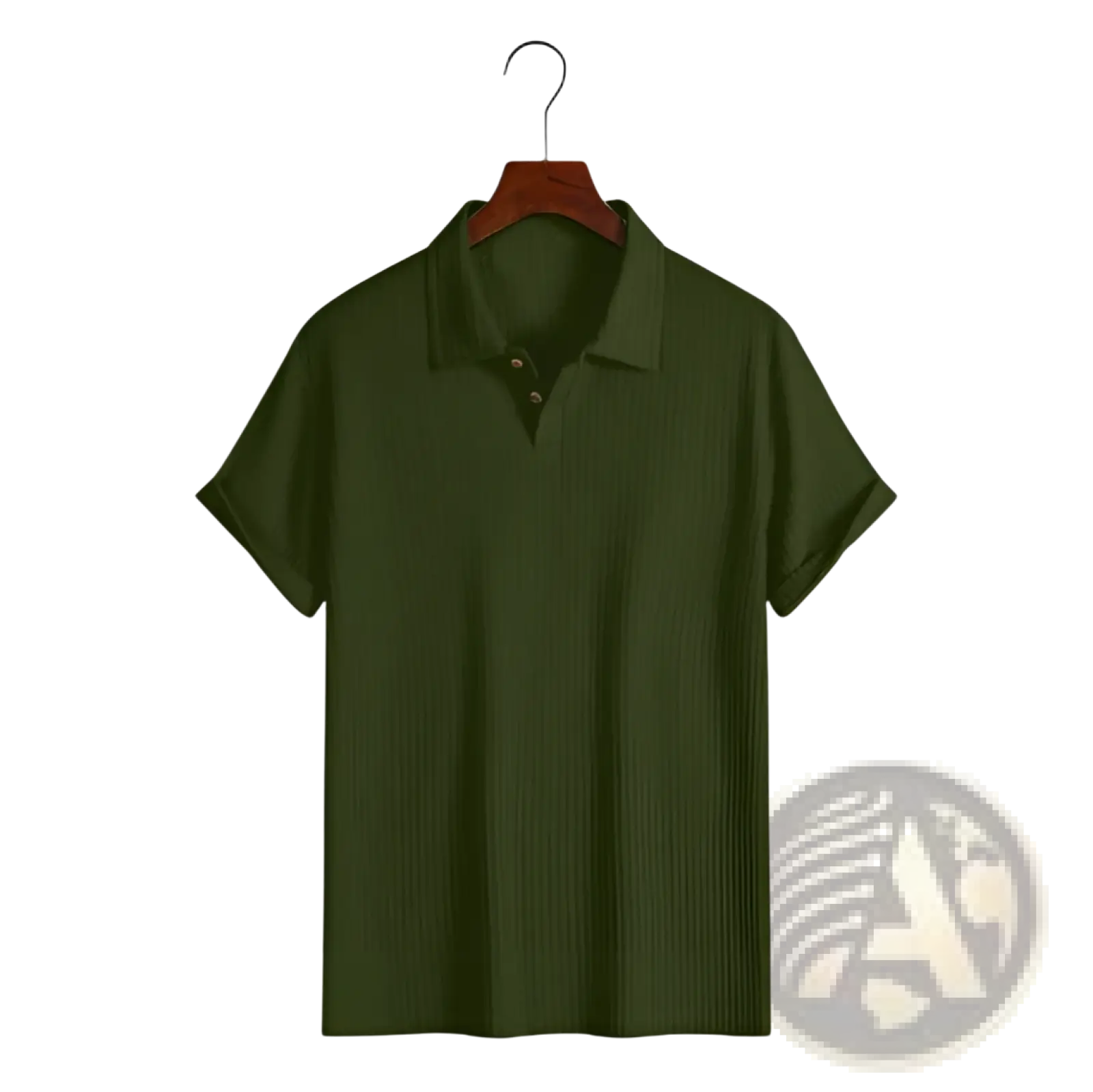 Dark green ribbed knit polo shirt for men with a classic collar and short sleeves in a lightweight fabric