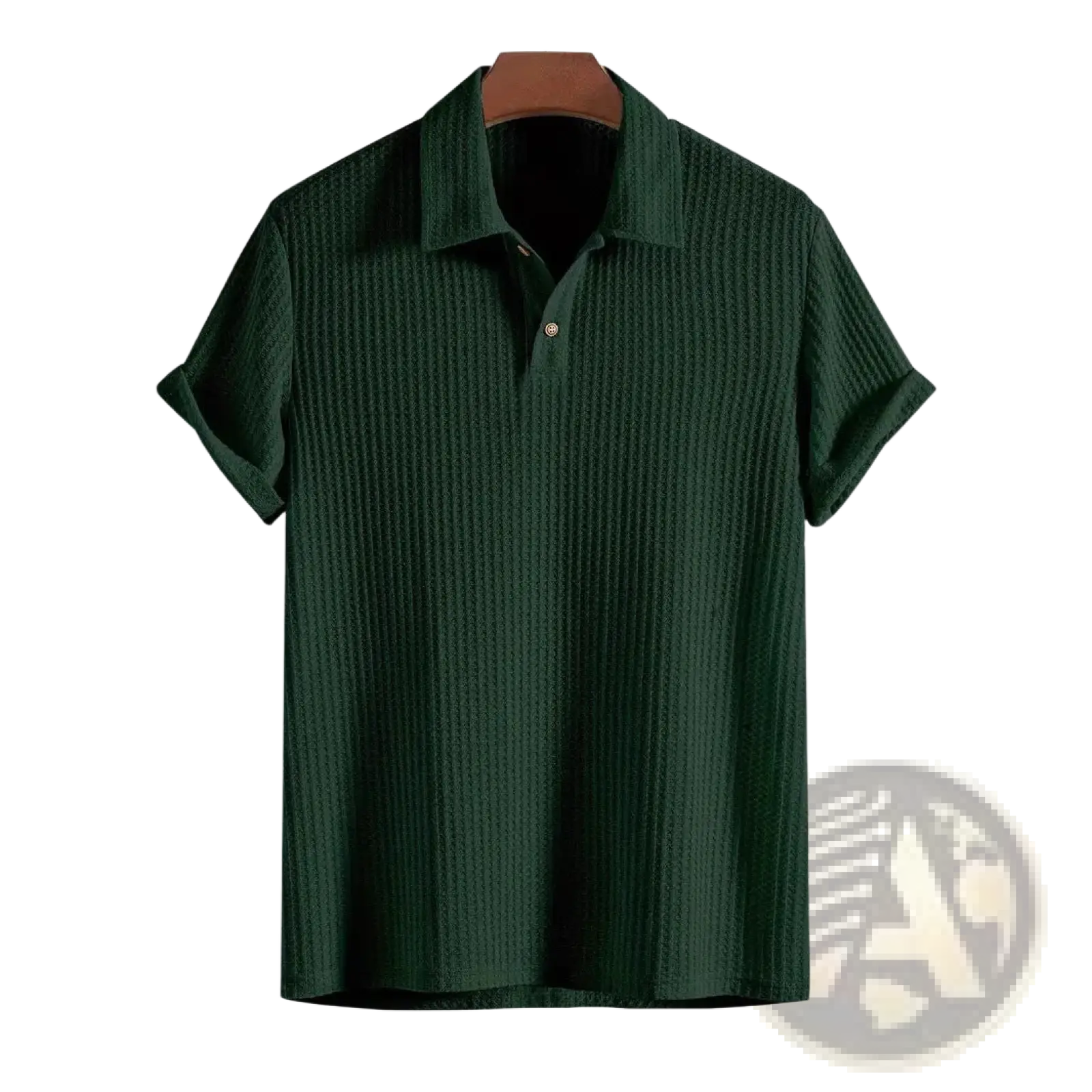 Dark green ribbed knit polo shirt for men with classic collar and short sleeves in a soft knit fabric