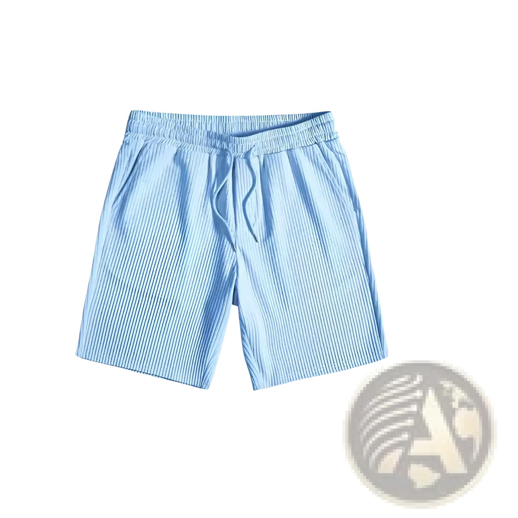 Men ribbed matching short set with light blue ribbed shorts featuring vertical stripes and an elastic waistband
