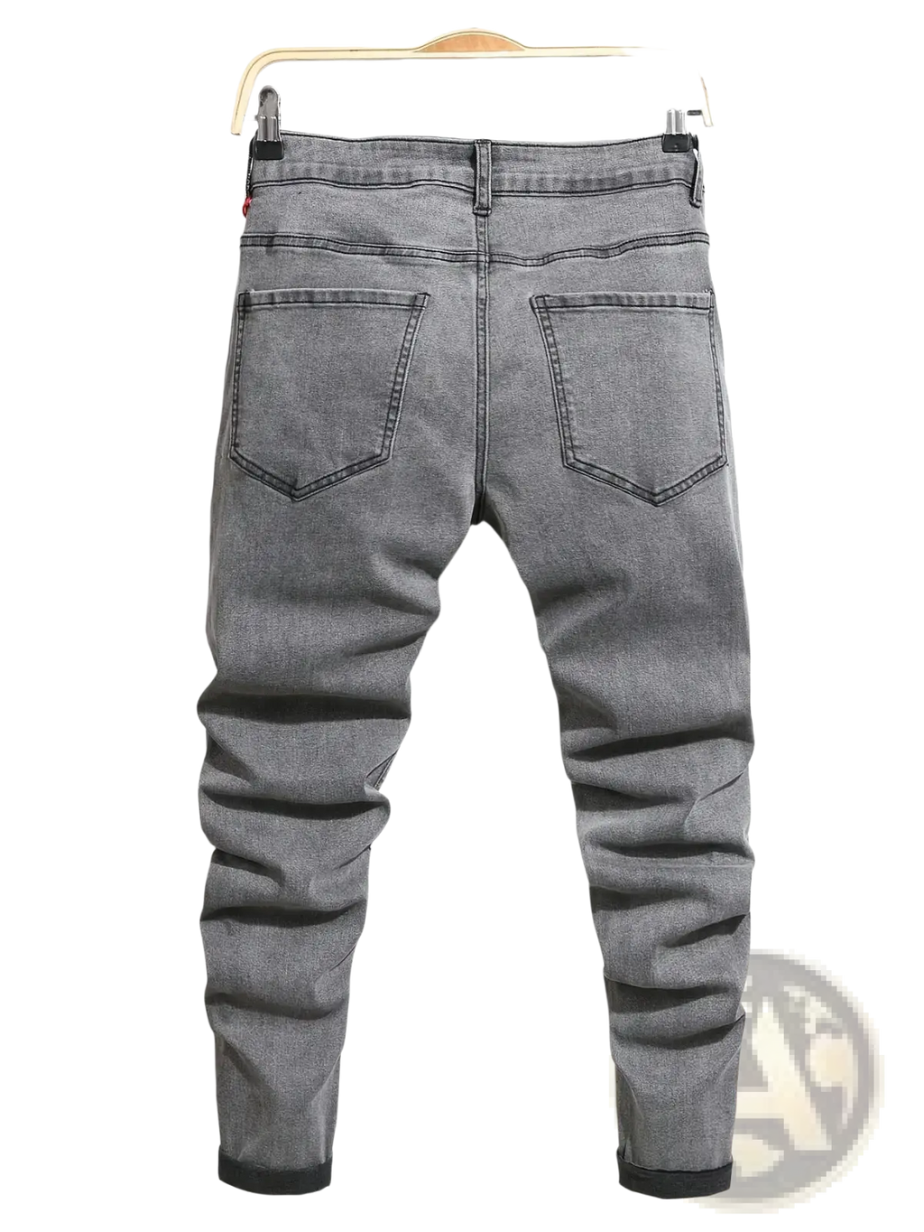 Men ripped skinny biker jeans gray slim-fit denim with black trim at cuffs and waistband for streetwear