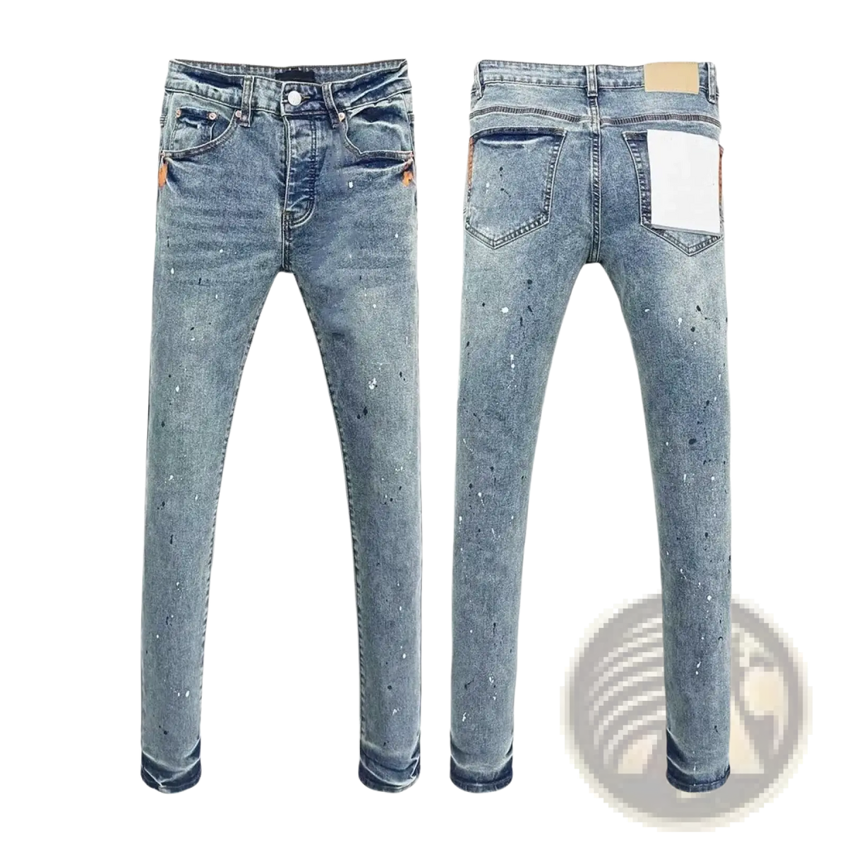 Men ripped skinny jeans distressed retro wash blue with slim fit light-wash denim and white paint splatter details