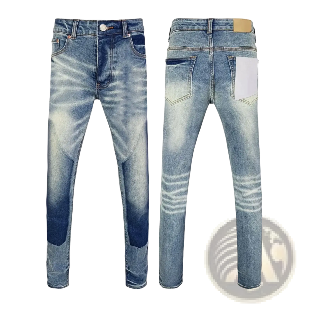 Men ripped skinny jeans in light-wash denim with faded distressing and subtle whiskering for a retro worn-in look