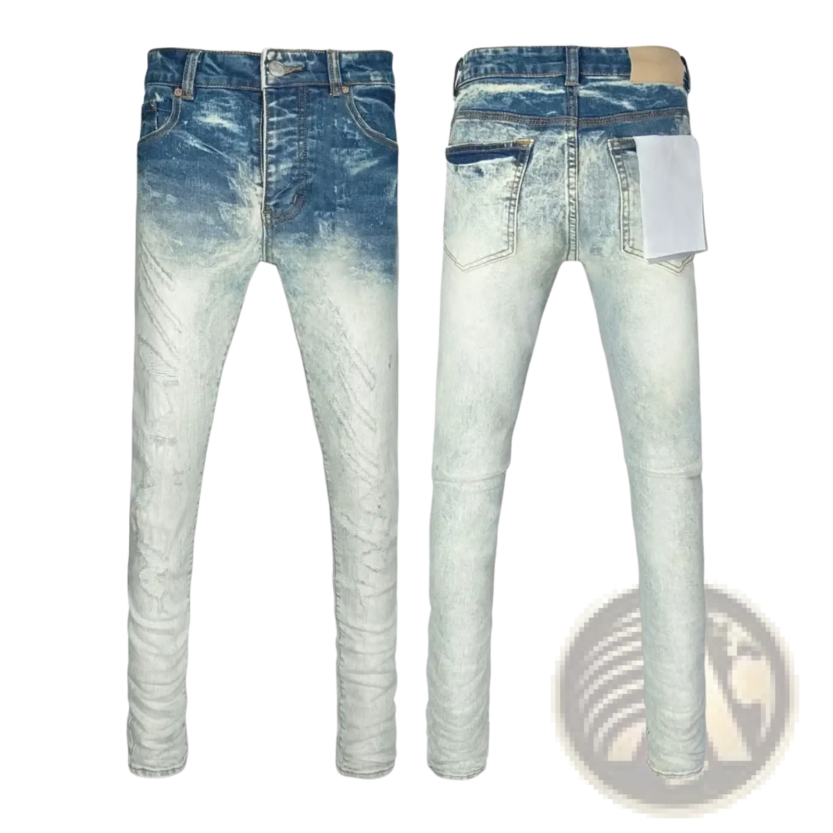 Men ripped skinny jeans with distressed retro wash blue denim in a faded slim fit with a worn-in texture