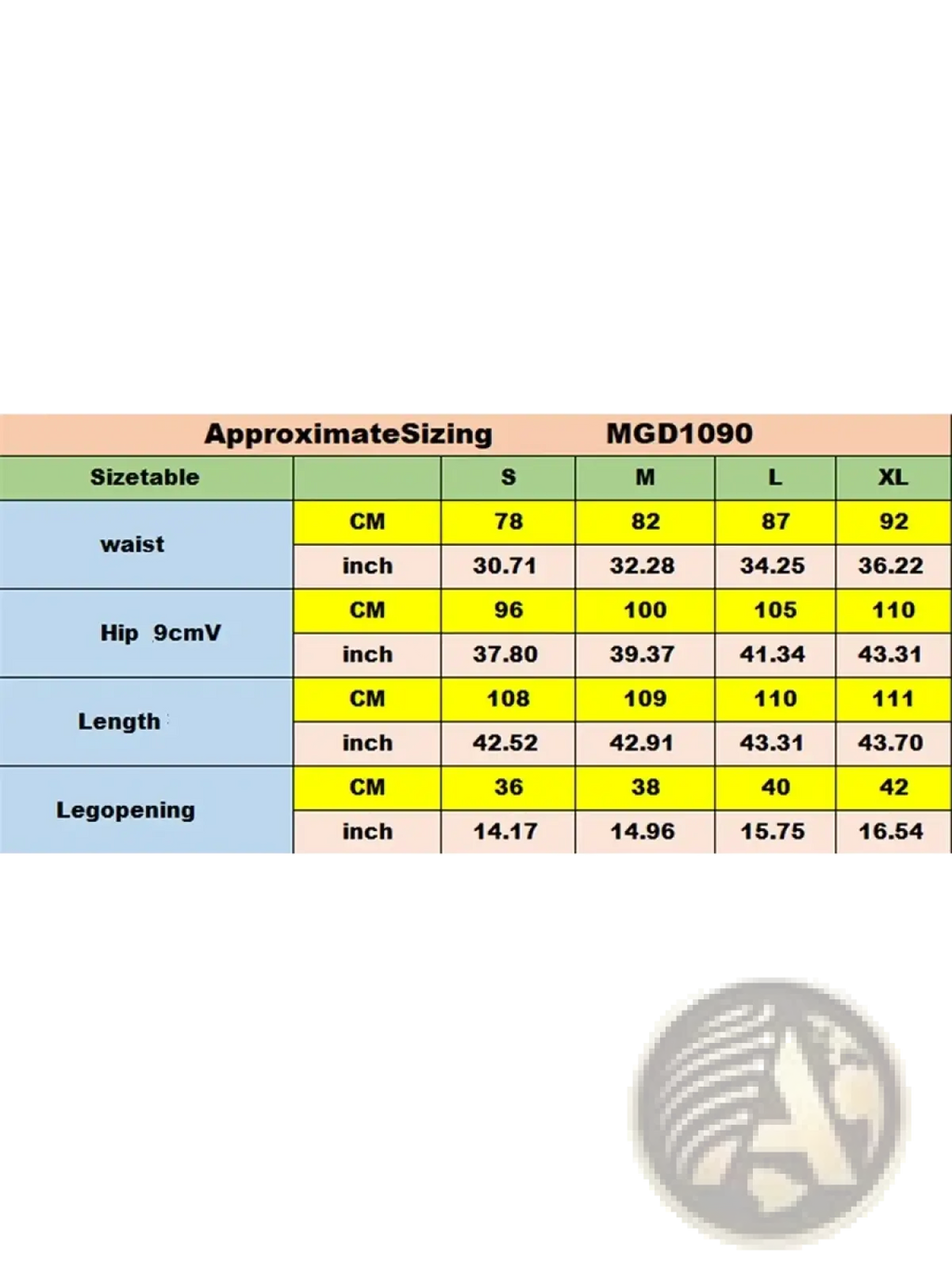 Size chart for mgd1090 men ripped stacked jeans slim fit streetwear showing measurements in cm and inches sizes s to xl