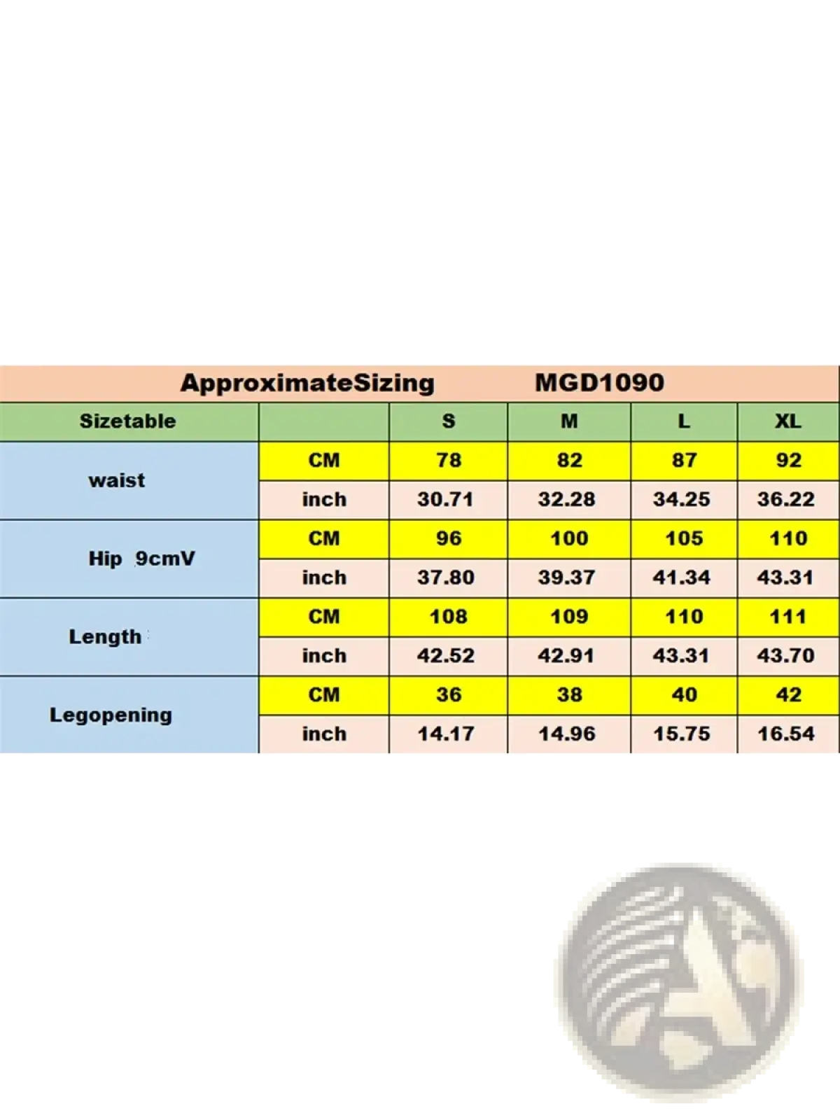 Size chart for mgd1090 men ripped stacked jeans slim fit streetwear showing measurements in cm and inches sizes s to xl