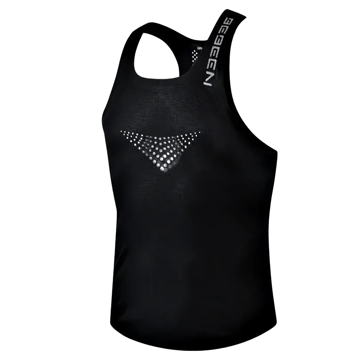 Men running vest breathable quick dry black athletic tank top with silver rhinestone pattern and reebeen branding on strap