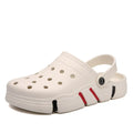 White breathable waterproof eva beach clog for men with red and black accents and strap closure on the side