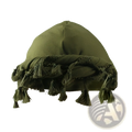 Olive green satin lined headscarf with fringed tassels designed as a men tassel headwrap for stylish wear