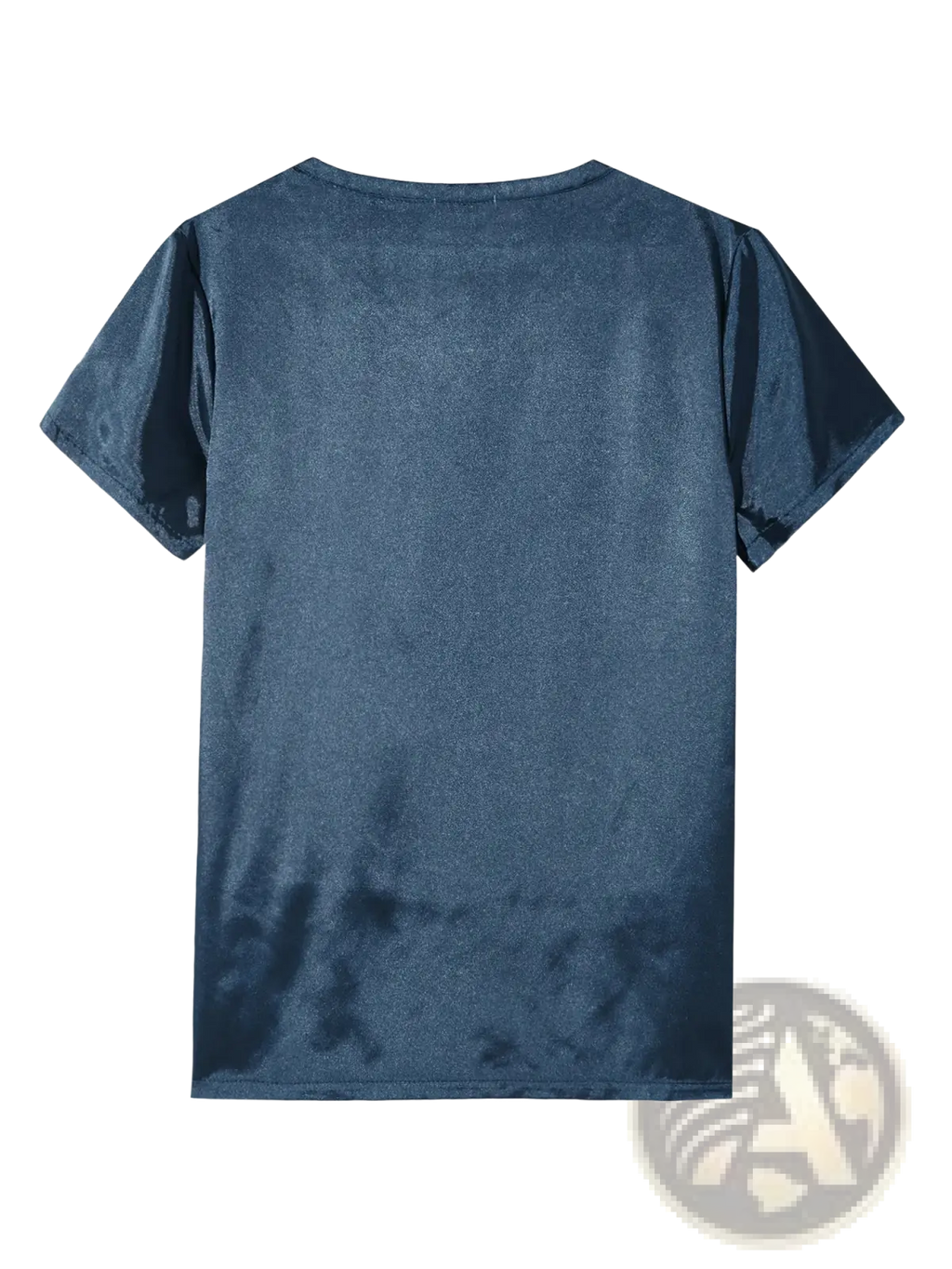 Men satin v neck loungewear t shirt in navy blue with short sleeves and subtle textured fabric for comfort