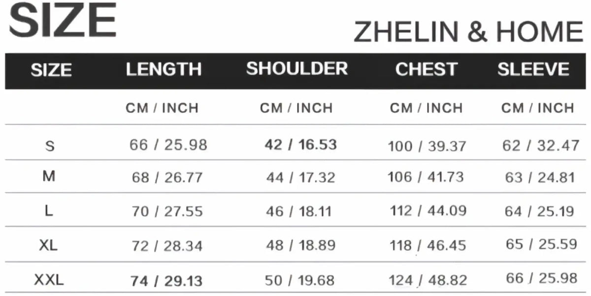 Zhelin men sequin blazer formal party suit jacket size chart showing measurements in centimeters and inches s to xxl