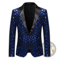 Men sequin blazer royal blue party jacket featuring dazzling sequins with black satin lapel and inner lining