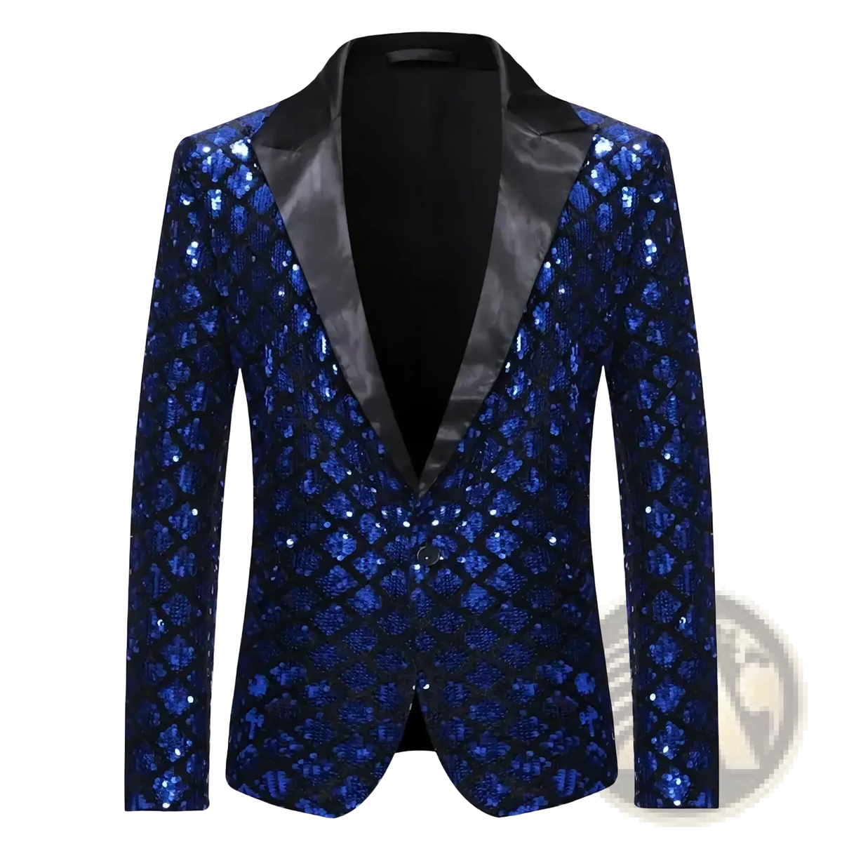 Men sequin blazer royal blue party jacket featuring dazzling sequins with black satin lapel and inner lining