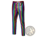 Men sequined checkered suit pants with rainbow iridescent grid pattern and shiny metallic finish for parties