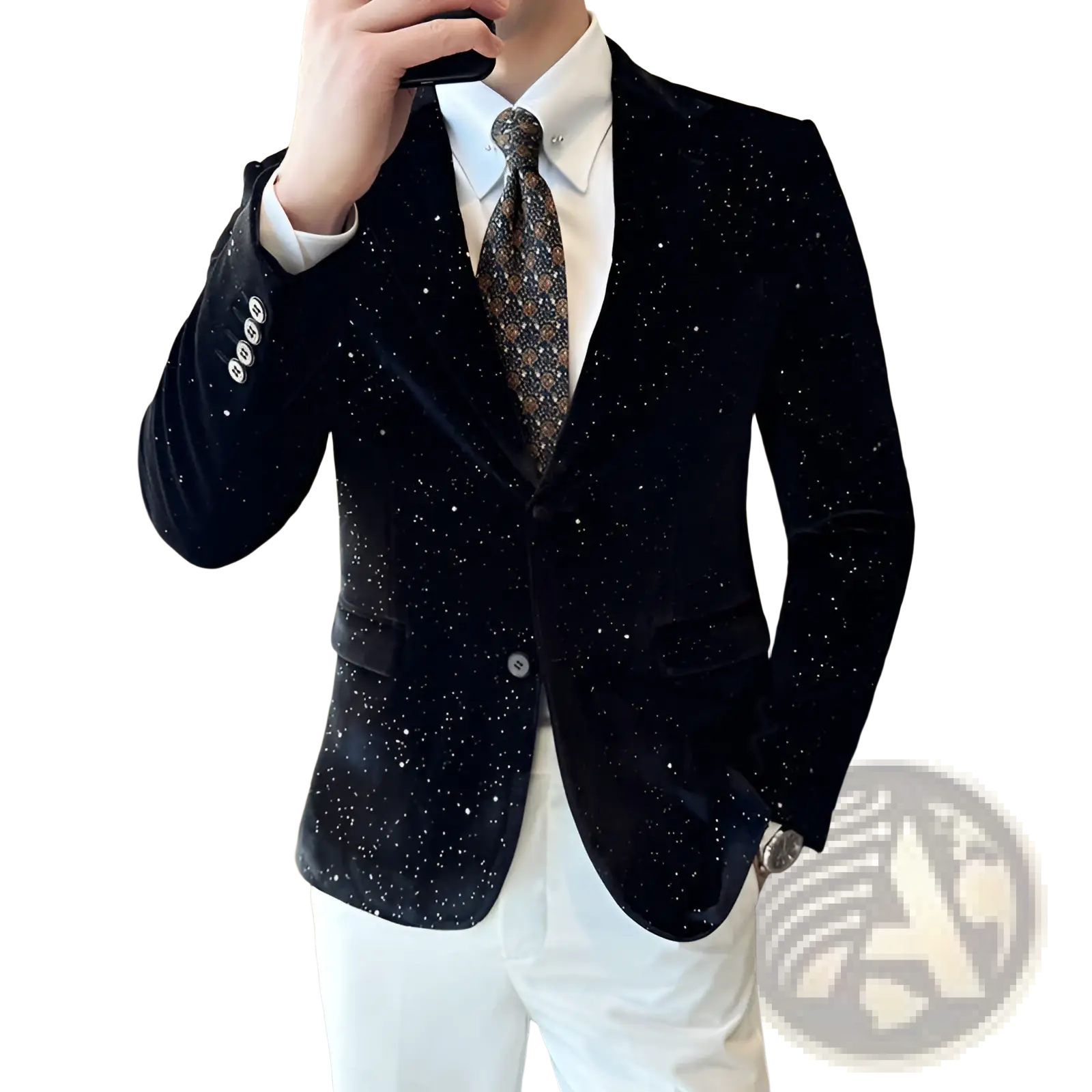 Men sequined velvet suit jacket slim fit black blazer with sparkling starry pattern on soft velvet fabric
