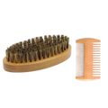 Light brown wooden shaving brush with dense dark bristles and matching comb for men grooming set