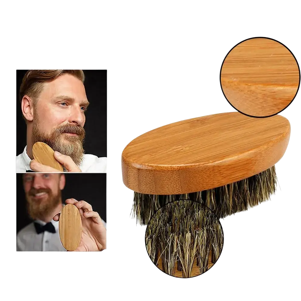 A natural-toned bamboo shaving brush with dense dark bristles for men shaving brush and beard grooming set