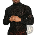 Men sheer zebra turtleneck long sleeve shirt in black and red with zebra print and sheer fabric