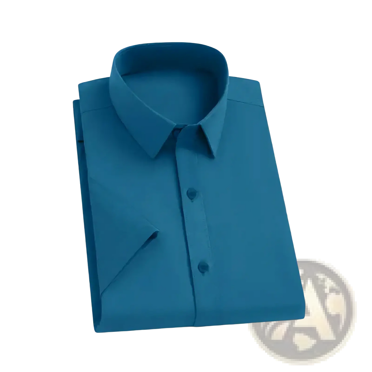 Men short sleeve business casual shirt in crisp teal with classic collar button front and smooth fabric finish