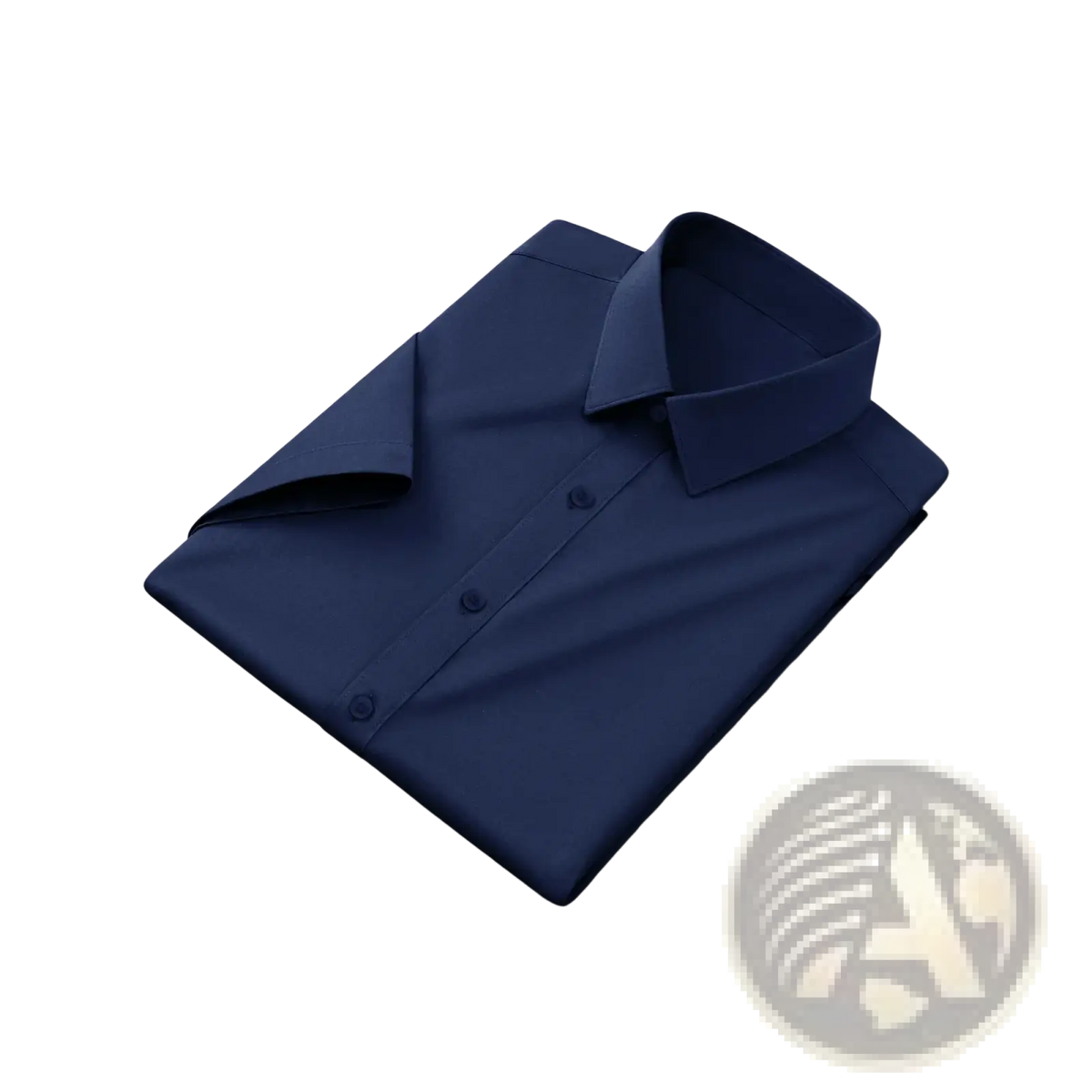 Navy blue men short sleeve business casual dress shirt with classic collar and button-front design